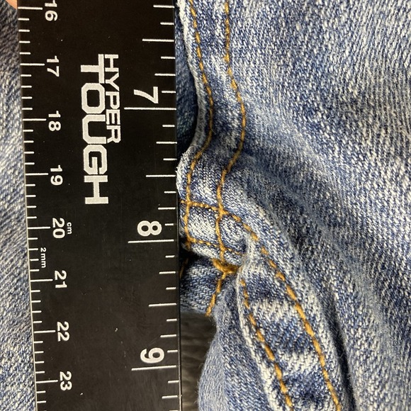 V2 USA Capri Jeans Womens 11/12 Blue Denim Button Flap Faded Stretch - Picture 11 of 16